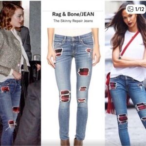 Rag & Bone Women's Sloan repair red flannel patch  Blue Skinny Jeans 24
